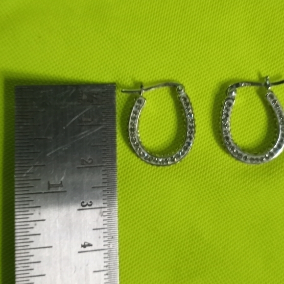 Silvertone crystal hoop wire earrings - Picture 3 of 8